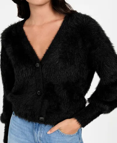 Guess Women's Keyla Rhinestone-button Cardigan Sweater In Black