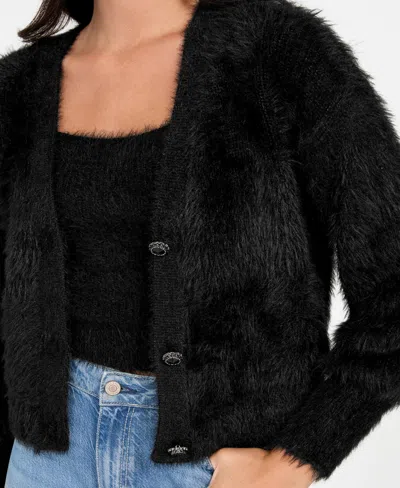 Guess Women's Keyla Rhinestone-button Cardigan Sweater In Black
