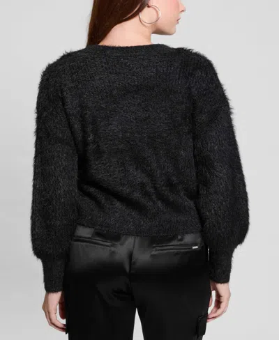 Guess Women's Keyla Rhinestone-button Cardigan Sweater In Black