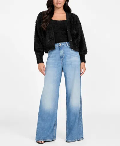 Guess Women's Keyla Rhinestone-button Cardigan Sweater In Black