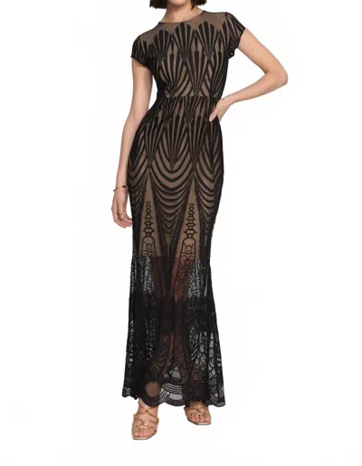 Joseph Ribkoff Sheer Lace Floor-length Maxi Dress In Beige/ Black In Black