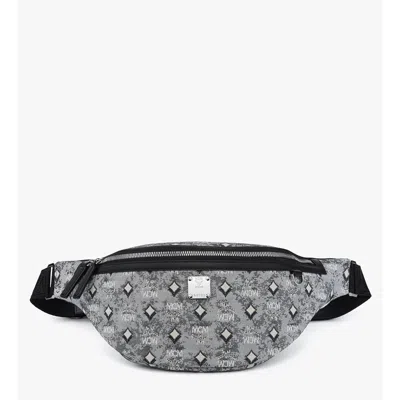 Mcm Fursten Belt Bag In Denim Visetos In Silver