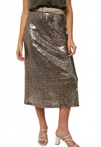 Listicle Vegas Sequined Midi Skirt In Grey In Brown