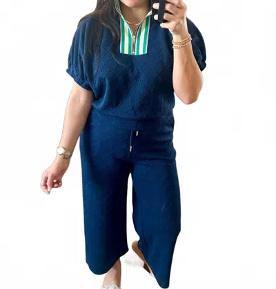 Entro Diamond Textured Pants In Navy Blue In Blue