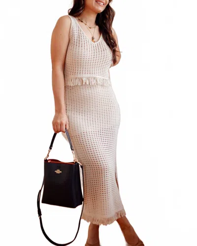 Miou Muse Festival Crochet High-rise Midi Skirt In Tan In White