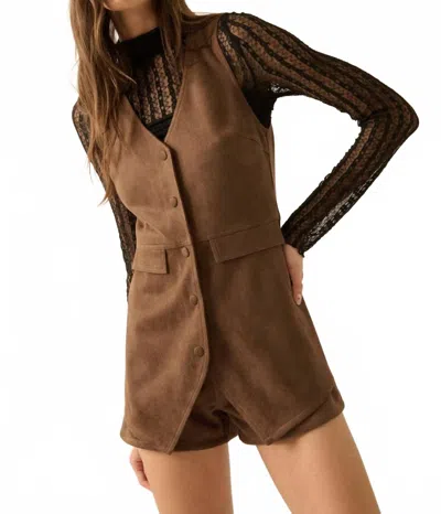 Promesa Faux Suede Vest Romper In Brown In Brown