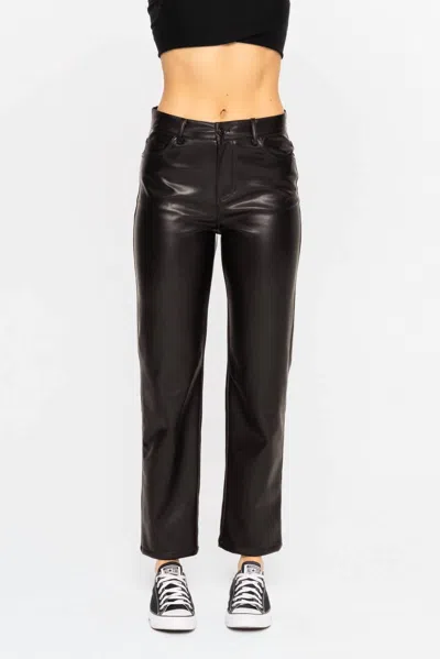 Mono B Vegan Leather Straight Leg Pants In Black In Black