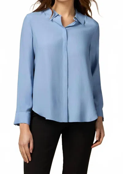 Oltre Long Sleeve Button Down Blouse In Light Blue In Blue