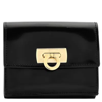 Ferragamo Women's Clasp Wanda French Folding Wallet In Black In Black