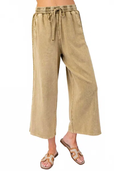 Easel Crochet Lace Trim Wide Leg Pants In Faded Olive In Multi