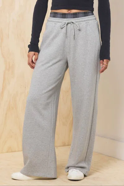 Vintage Havana French Terry Wide Leg Pant In Grey/midnight Plaid In Gray