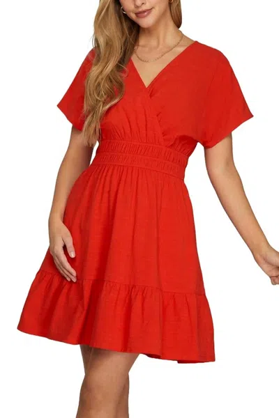 She + Sky Dolman Sleeve Mini Dress In Red In Red