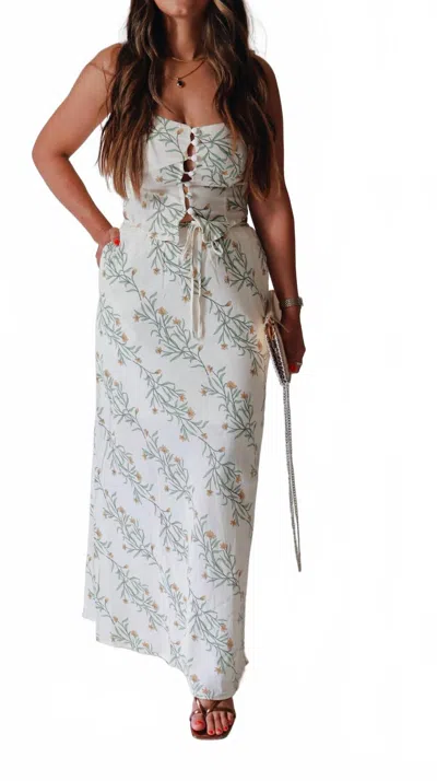 The Workshop Studio Floral Front Tie A-line Midi Skirt In Cream In White