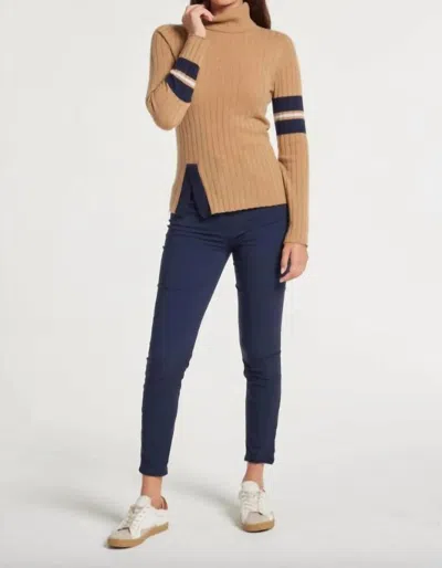Anatomie Lourdes Cashmere Turtleneck Top In Camel/navy In Brown