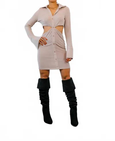 Surelymine Silky Button Down Dress With Waist Cut Out Detail In Cream In White