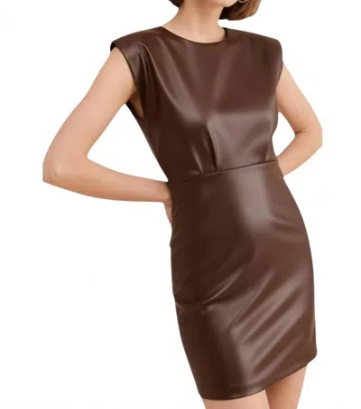 Bishop + Young Faux Leather Mini Dress In Chocolate In Brown