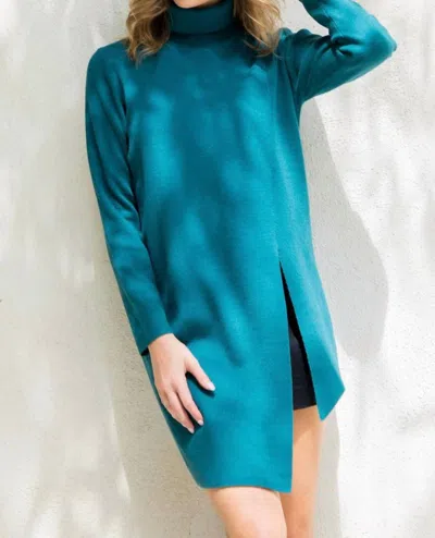 Thml Asymmetrical Turtleneck Tunic Sweater In Teal In Blue