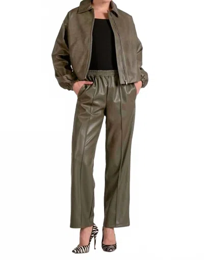 Elan Vegan Leather Wide Leg Pants In Pine In Green
