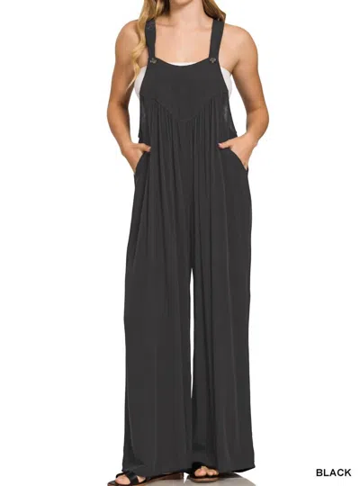 Zenana Woven Jumpsuit In Black In Black