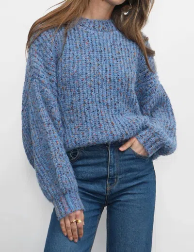 Greylin Jasper Slouchy Speckled Crew Neck Sweater In Retro Blue In Black