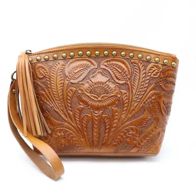 Anabaglish Women's Belle Flour Wristlet Pouch Bag In Cognac In Green