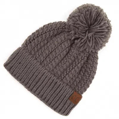 Cc Women's Twisted Mock Cable Knit Pom Beanie In Gray In Gray