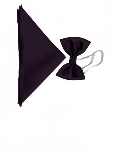 Quiet Luxury Men's Bow Tie And Pocket Piece In Dark Purple In Purple