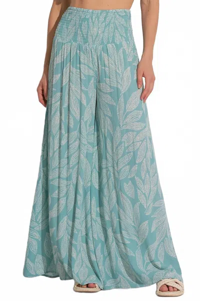 Elan Cartagena Print Palazzo Pants In Teal In Blue