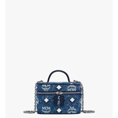 Mcm Mini Vanity Case In Denim Visetos In Blue