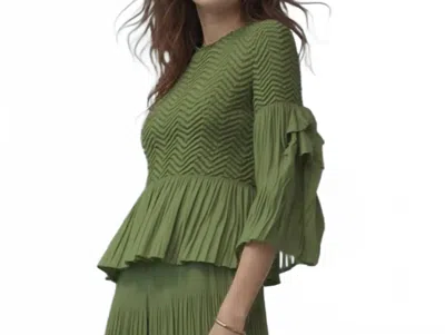 Ellyndale Pleating Blouse Top With Tuck Sleeve In Green In Green