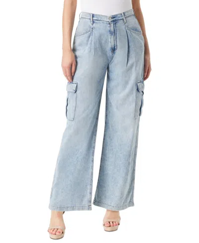 Jessica Simpson Trendy Cargo Jeans Womens Blue Denim Wide-leg Fts1088 In Blue