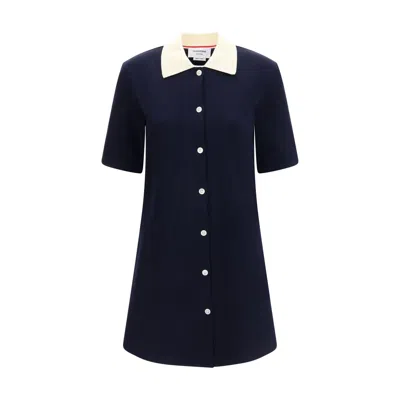 Thom Browne Collared Dress With Short Sleeves In Blue