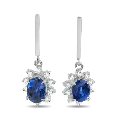 Lb Exclusive Platinum 0.16ct Diamond And Sapphire Earrings Mf32-110525 In Metallic