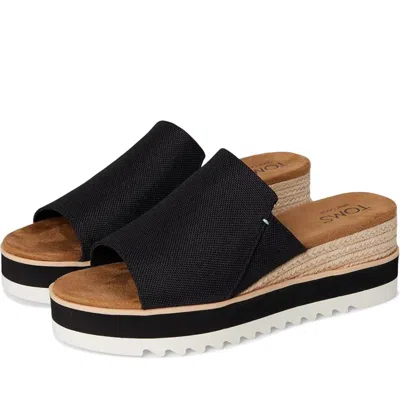 Toms Diana 10019736 Sandal Women's Black Canvas Wedge Heel Mule Gal1036 In Black