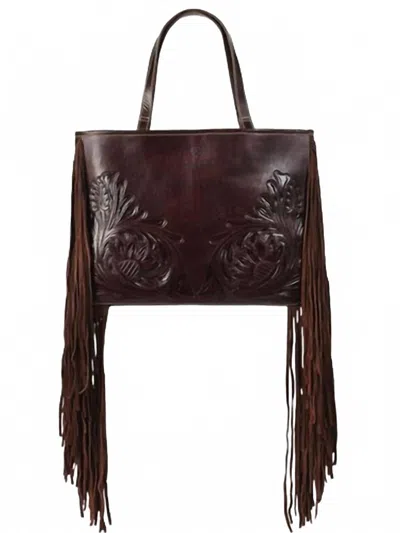 Ariat Ladies' Victoria Tooled Leather Fringe Tote Bag In Brown Hide In Brown