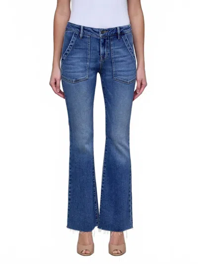Hidden Happi Flare With Patch Pockets Jeans In Med Dk In Blue