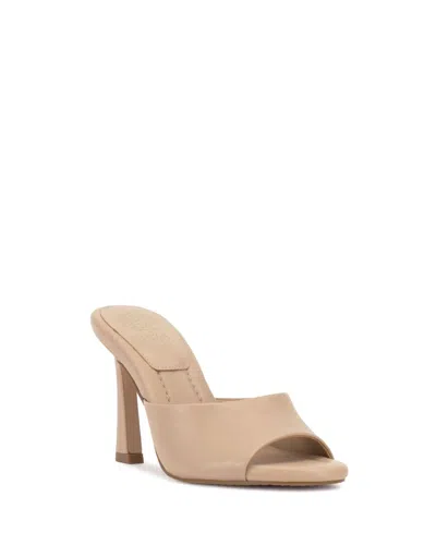 Vince Camuto Paigely Sandal Women's Soft Buff Leather Flared Heel Mule Gal1054 In Neutral