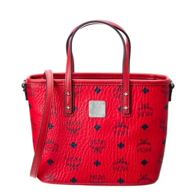 Mcm Mini Aren Shopper In Visetos In Red