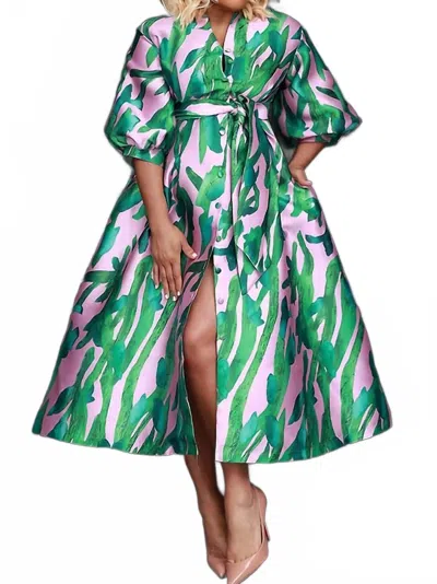 N By Nancy Kamala Midi Dress In Pink Green In Multi