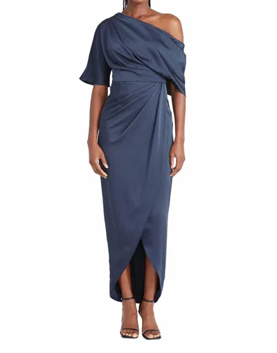 Theia Women's Rayna One Shoulder Draped Gown In Odyssey Grey In Blue