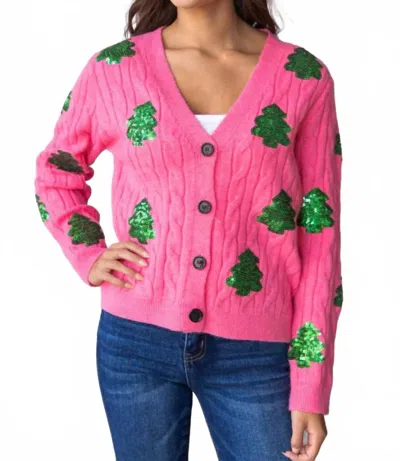 Grace + Emma Sequin Trees Cardigan In Pink In Pink