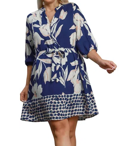 Umgee Floral Belted Dress In Navy In Blue