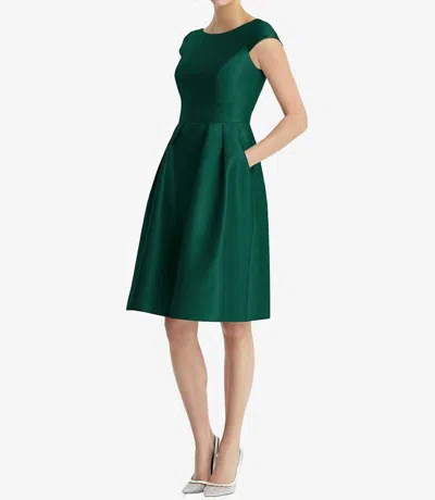 Alfred Sung Cap Sleeve Pleated Cocktail Dress With Pockets In Hunter Green In Multi