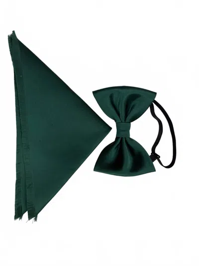 Quiet Luxury Men's Bow Tie And Pocket Piece In Dark Green In Green
