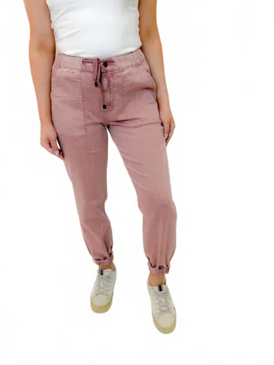 Mica Harper High Rise Denim Jogger In Blush In Gold