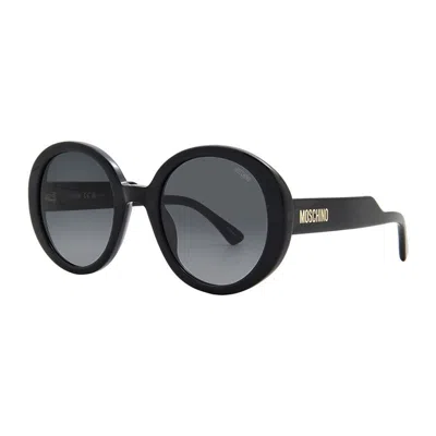 Moschino Sunglasses Round Full Rim, Black Frame And Dark Grey Gradient Lens Mos125/s08079o In Black