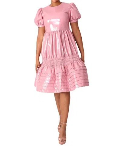 For Her Nyc High Gloss Vegan Leather Mini Dress In Pink In Multi