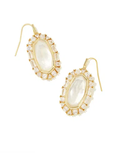 Kendra Scott Elle Crystal Frame Drop Earrings In Ivory Mother-of-pearl In Gold