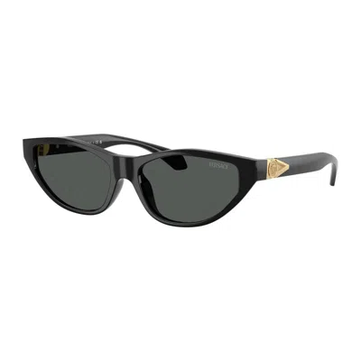 Versace Sunglasses Cat Eye Full Rim, Shiny Black Frame And Dark Grey Lens Ve4491ugb1/87 In Black