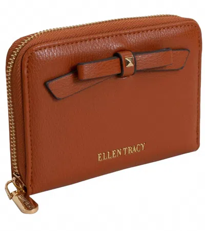 Ellen Tracy Women's Pebble Grain Bow Indexer Wallet In Cognac In Brown